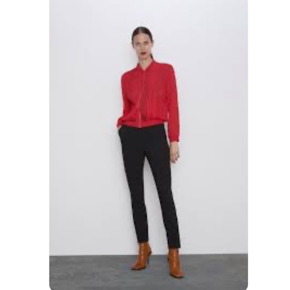 ZARA RED STRIPED ORGANZA BOMBER JACKET SIZE XS - Picture 5 of 12